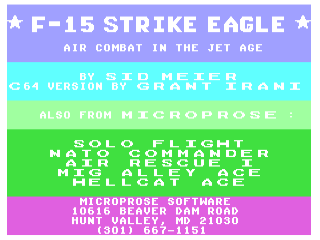 F-15 Strike Eagle title screen for Commodore 64